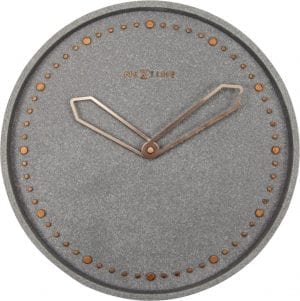 A Trendy wall clock made from grey concrete enhanced by rose gold detailing