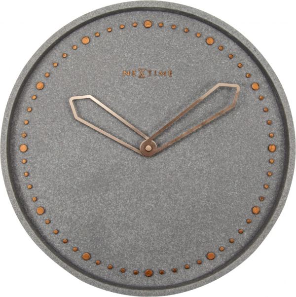 A Trendy wall clock made from grey concrete enhanced by rose gold detailing