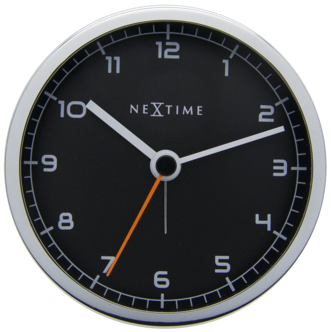 Company alarm combines a professional look with modern styling, and has a black face with grey detail, within a grey case.