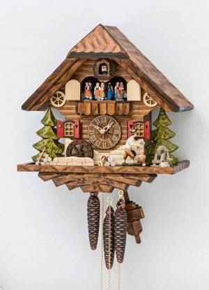 Wood cutter traditional cuckoo clock made in the black forest hand carved and hand painted, with music and movement