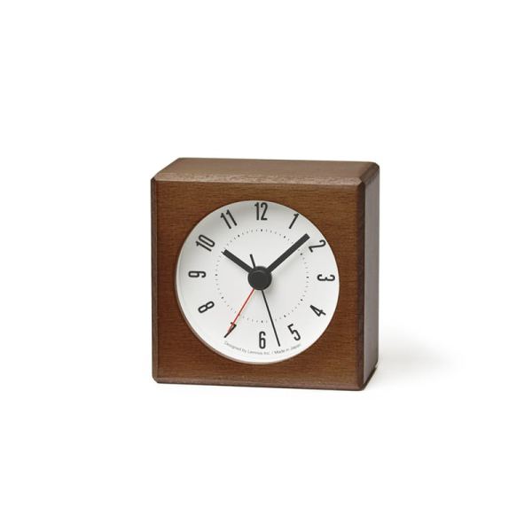 Meteor in brown, solid small beech clock, white face and black numbers