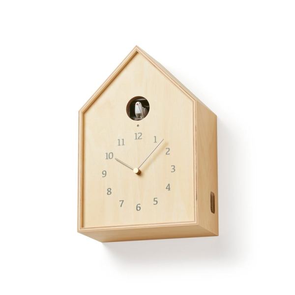 A quirky twist to the traditional cuckoo clock, in natural wood with a very different sound