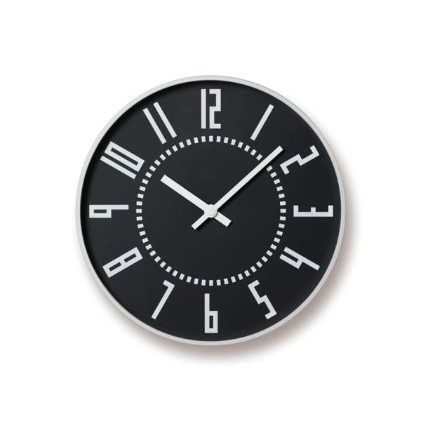 Design led black aluminium clock with clear white detail
