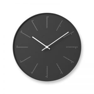 Quirky design of the hour markers, representing the passing of time during the day, in black