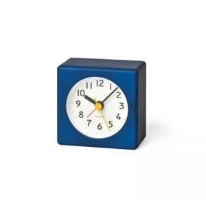 Blue Farbe is a small colourful alarm clock with a contrasting easy to read white face. The yellow second hand and red alarm hand complete the colourful look