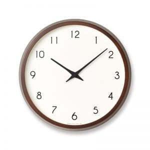 A brown beech frame surrounds a crisp and clear frame to give this wall clock a look of simple clarity