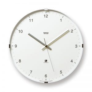 simple and small numbers set in a white face with silver coloured hands and frame