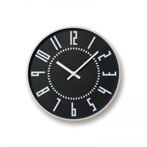 Design led black aluminium clock with clear white detail