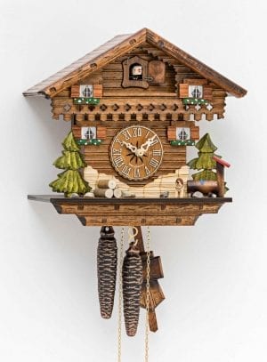 small, more simply designed cuckoo clock featuring dog outside chalet
