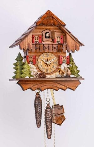 Small Wooden 'Woodcutter and Trees' Traditional Cuckoo Clock