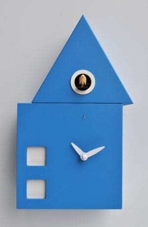 blue cuckoo clock in the style of a house