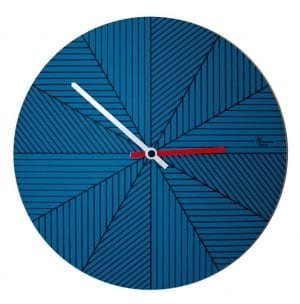 Blue clock representing winter, one of four clocks representing the four seasons