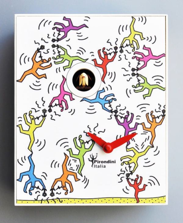 Quirky multicoloured clock in the style of Haring