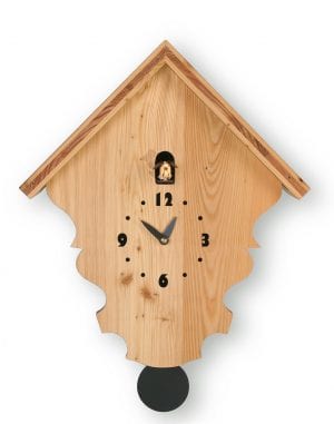 cuckoo clock in the traditional shape, but with a modern minimalist appearance, in natural wood