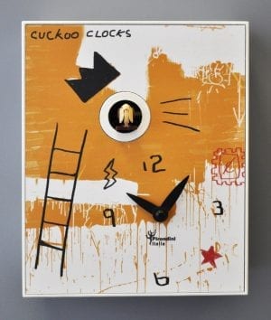 yellow and white design by Domenico Cimino in the style of Basquiat