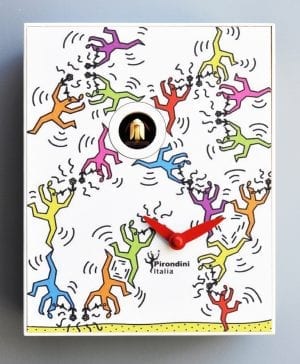 Quirky multicoloured clock in the style of Haring