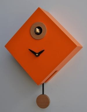 Orange diamond shaped clock with cuckoo, a fun simple and fun clock