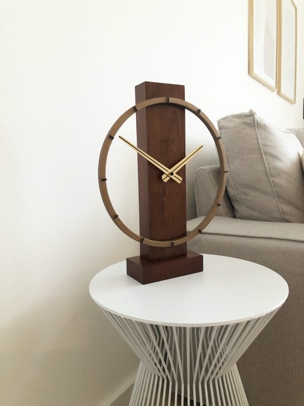 Medium Table Clock Medium Brown 'Carl Small' Table or Wall Clock - The Clock Store