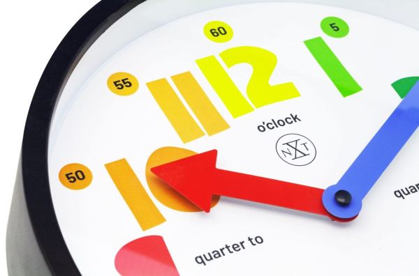 Closeup view of Sophia brightly coloured wall clock