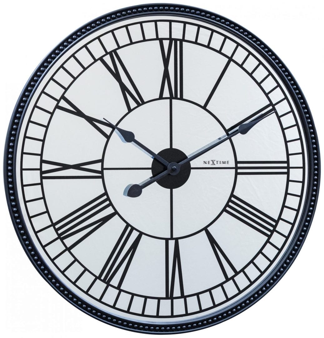 Cleopatra wall clock with mirrored face and black roman numerals and other detailing