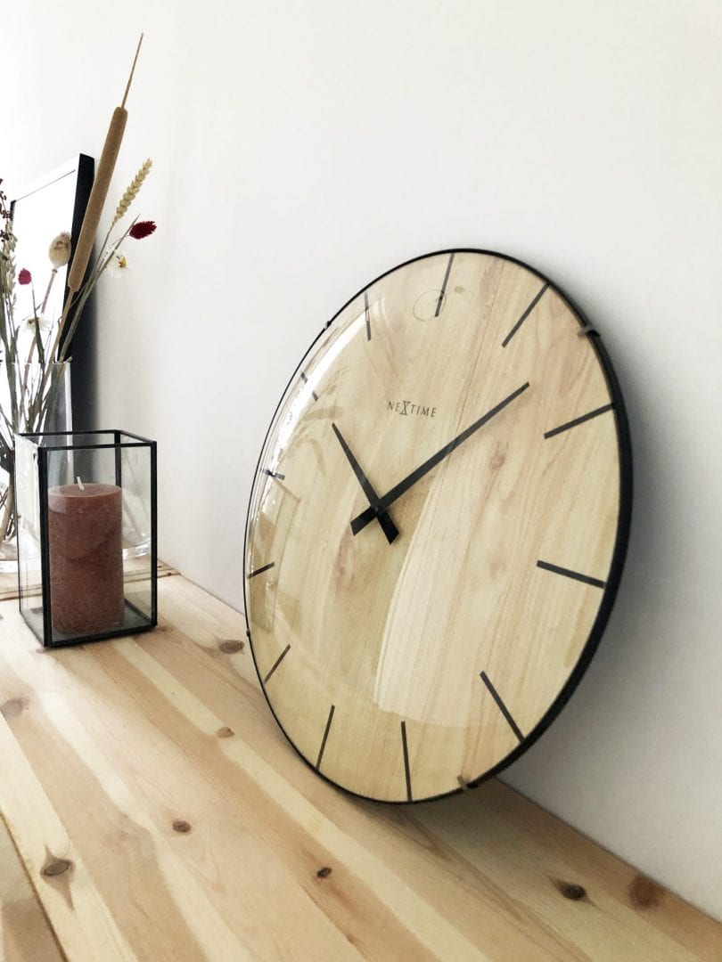 Image of Light Brown Edgge Wood dome clock in situ