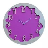 Lilac clock, with a wooden trim creating a shadow effect to the edges