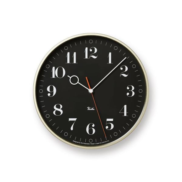 RIKI Ring Wall Clock in black with aluminium case