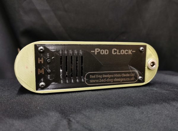 Rear view of bronze POD nixie clock