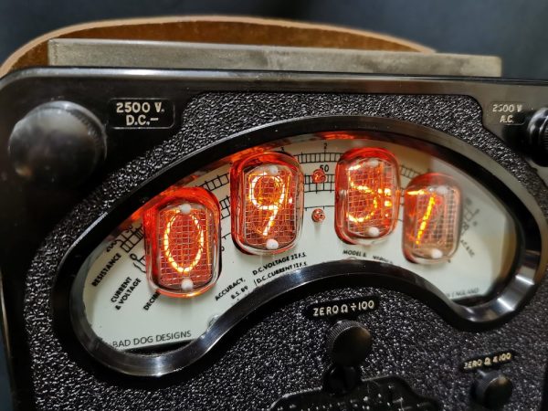 Close up of Avo heritage, showing detail of the nixie tubes displayed in the bakelite casing