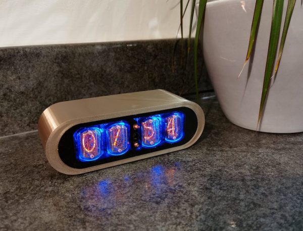 gold 3D printed Nixie Clock