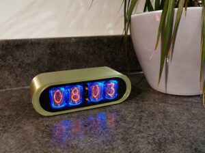 3D printed bronze coloured polished case of the POD nixie clock