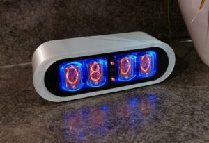 silver coloured 3D printed POD nixie clock