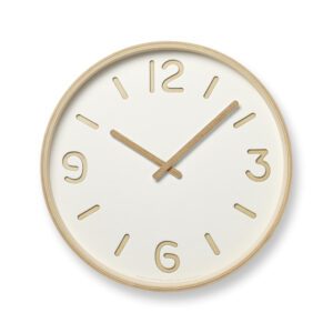 Thomson Paper White Clock, beautifully designed with paper cut out numbers to reveal the wood beneath, complimented by wooden hands