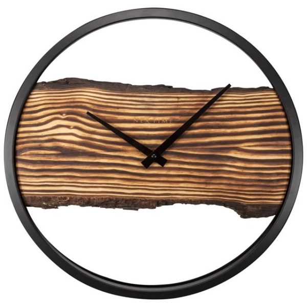 Large Black and Wood 'Forest Large' Wall Clock