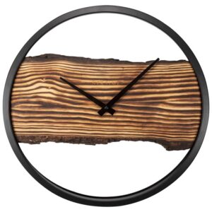 Large Black and Wood 'Forest Large' Wall Clock
