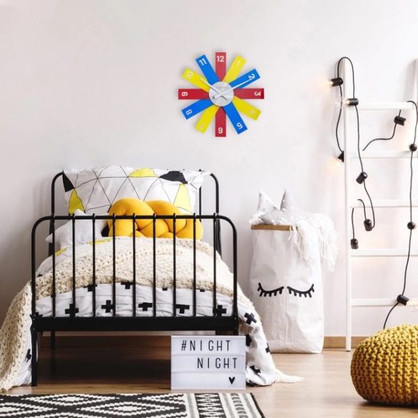 Plexi multicoloured clock in room setting