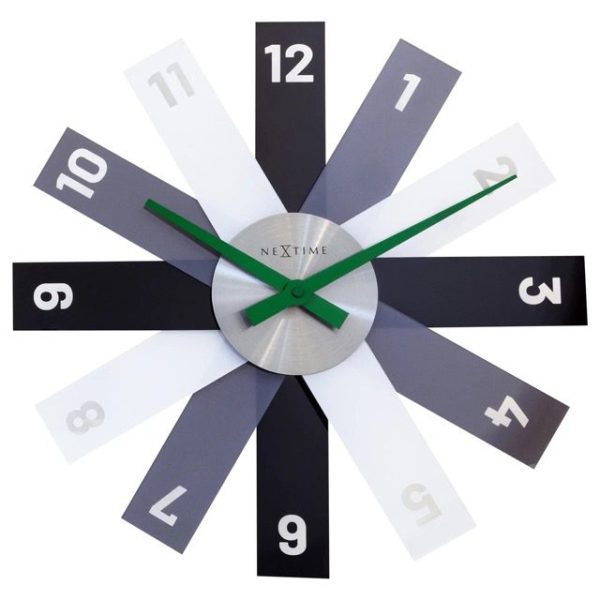 Grey Black and White clock resembling stacked rulers