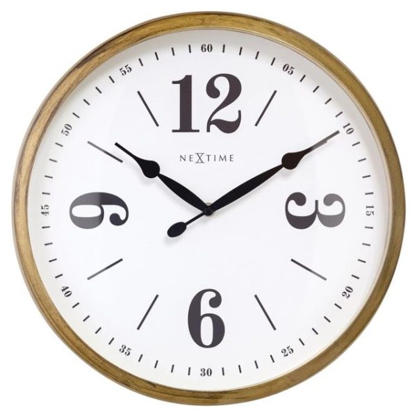 Classic clock with white face, black numbers and hands, and a vintage gold coloured case