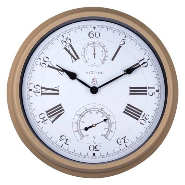 Hyacinth Weatherstation Clock in sand with white face