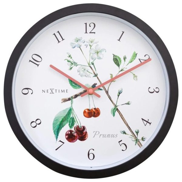 Outdoor wall clock with vintage cherry watercolour on the face