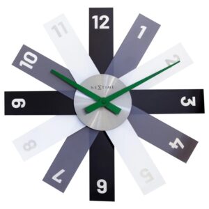 Grey Black and White clock resembling stacked rulers