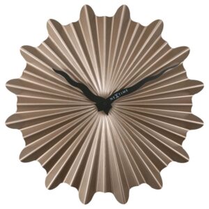 Sunny wall clock, dark gold coloured metal face, shaped to resemble the sun.