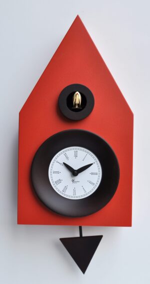 Vermilion Red 'Dark' Wall clock designed by Giovanni Pirondini, in laquered MDf with black beechwood details.