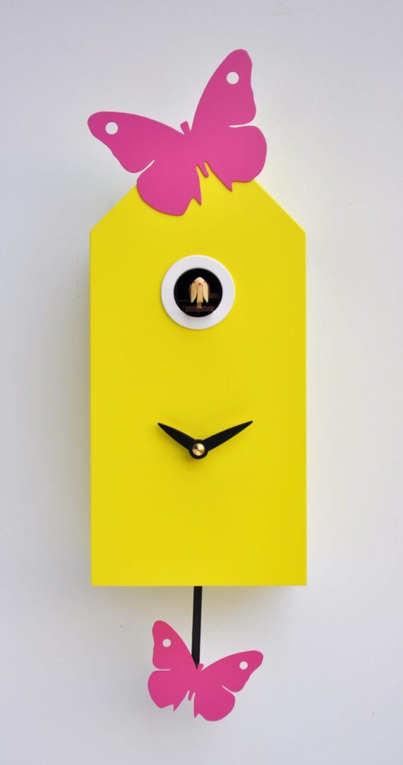 Small Yellow and Pink 'Farfalline' Cuckoo Clock