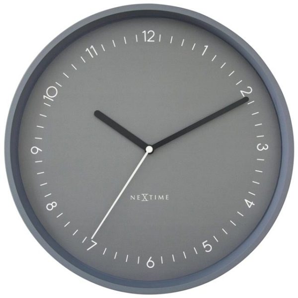 Berlin Wall Clock in Grey, with small numbers around the clockface in white and black hands