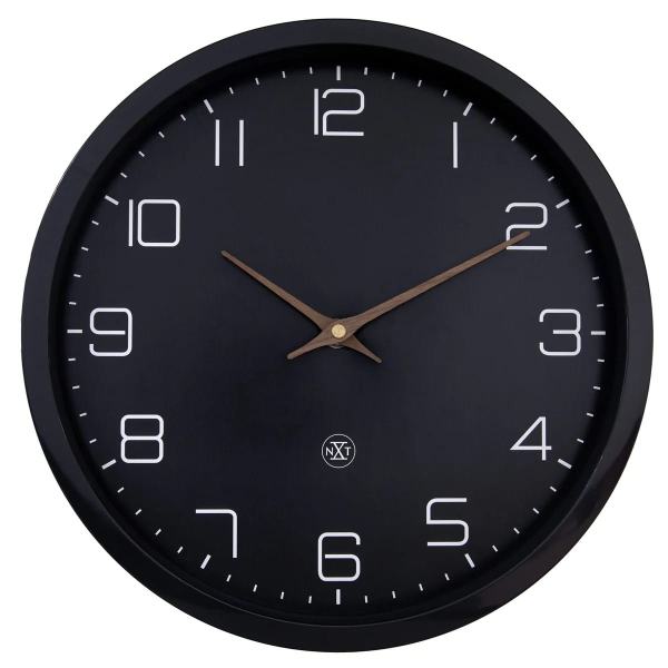 An eco-friendly clock made from bioplastic and paper, inn a stunning black with white numbers and wood effect hands