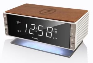 Small White/Wood 'Technoline WT 487' Alarm Clock with inductive phone charging